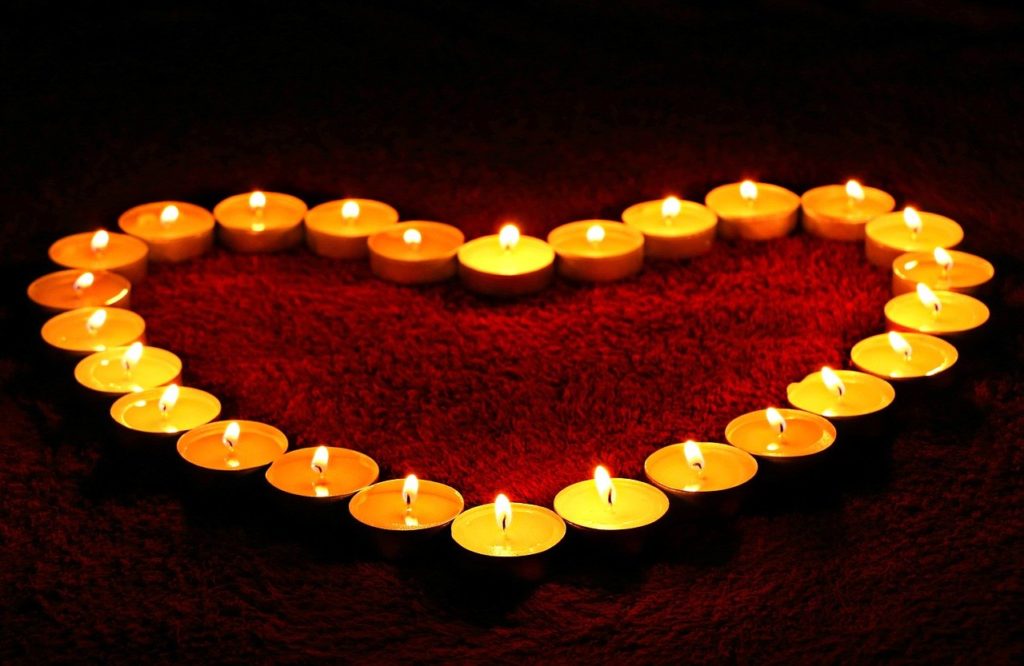 candles, heart, candlelight